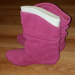 Pink Faux Suede Boots